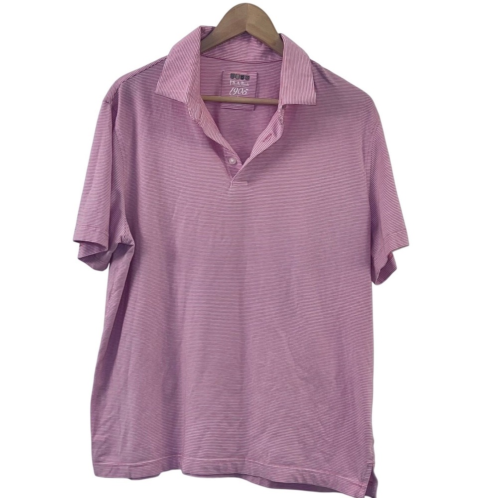 Jos A Bank 1905 Men Polo Pink White Stripe Tailored Fit Golf Preppy Shirt